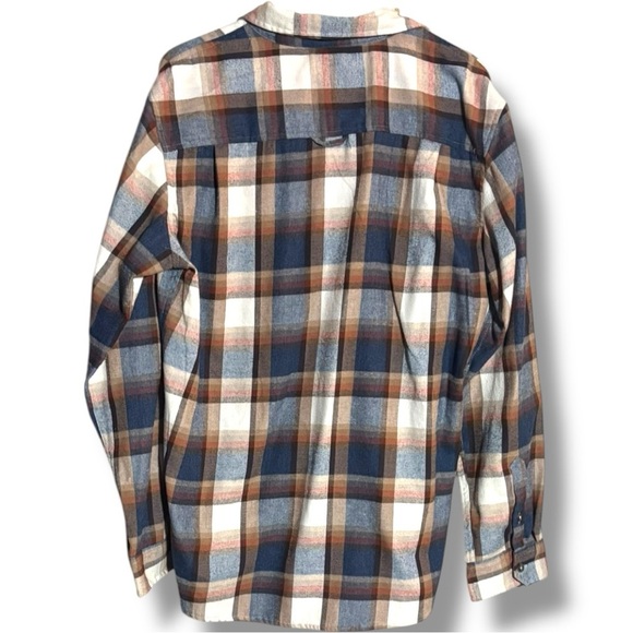 Burnside Men's Casual Plaid Long Cuffed Sleeve Flannel Blue/Brown Button Down - Picture 16 of 16
